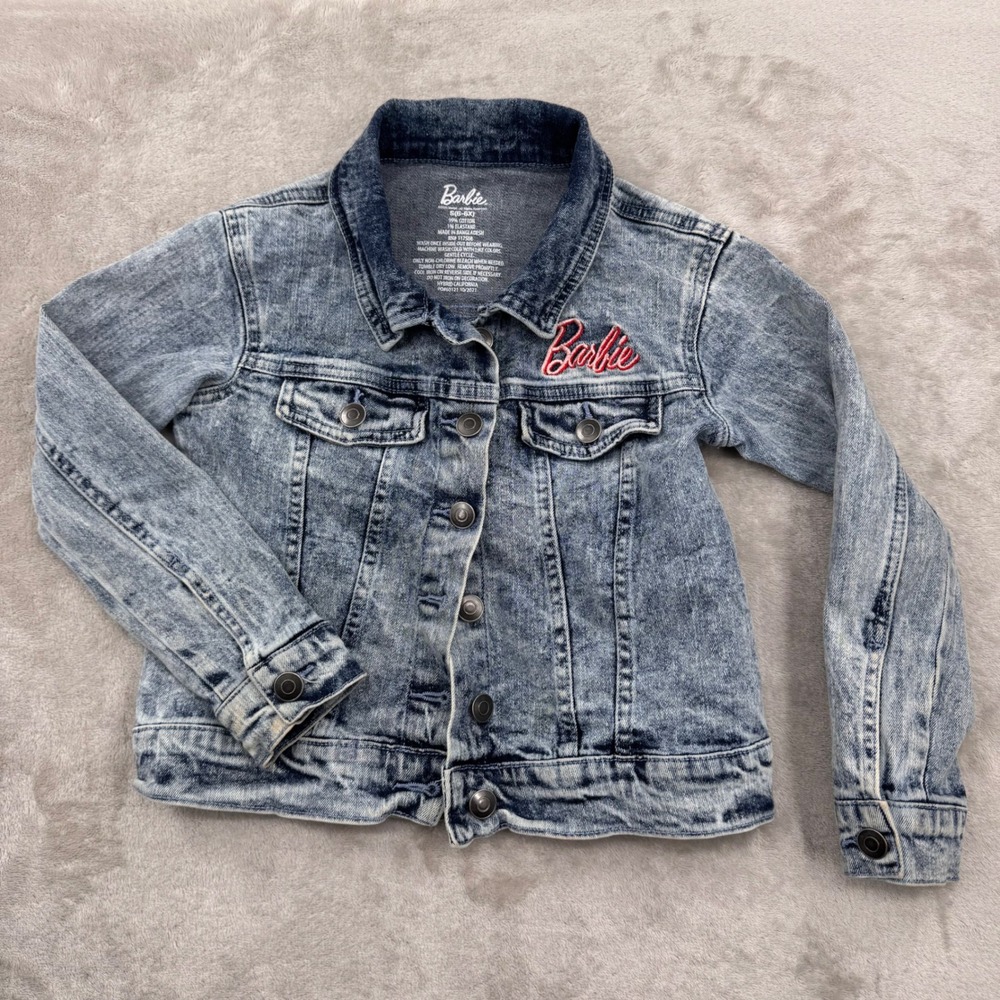 Barbie Girls Small 6-6X Acid Wash Denim Jacket Girl Revolution Graphic Blue